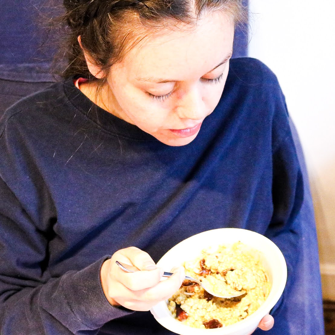 My sister enjoying this dish for breakfast